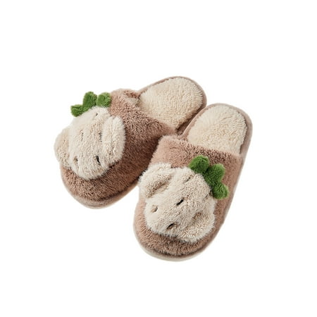 

Daeful Adult Kids Fuzzy Slippers Fluffy Plush Clog Slipper Slip On Warm Shoes Anti-Slip Cozy House Shoe Winter Brown 11C