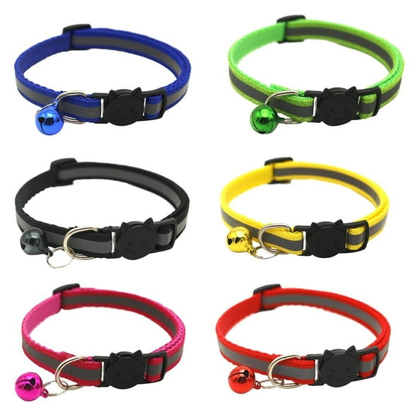 LSLJS Rolled Leather Dog Collar, Adjustable Leather Spiked Studded Dog Collars with a Squeak Ball Gift, 6 PACK Reflective Collars Quick Release with Bell- 19-32cm