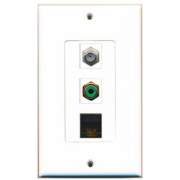 RiteAV - 1 Port RCA Green and 1 Port Coax Cable TV- F-Type and 1 Port Cat6 Ethernet Black Decorative Wall Plate Decorative