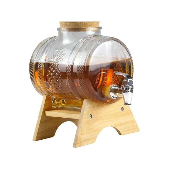 Beverage Dispenser With Wooden Stand Glass Drink Dispenser With Spigot And Lid Glassware Drink Dispenser For Juice Wine Cold Drinks Suitable For Bar Party Daily Use 5L