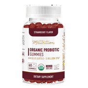 Organic Probiotic Gummies for Adults (60 Count) 5 Billion CFU Bacillus Subtilis Probiotics Gummies for Immune Support* & Digestion*; Strawberry Probiotics Chewable Gummies - Gluten-Free, Vegetarian