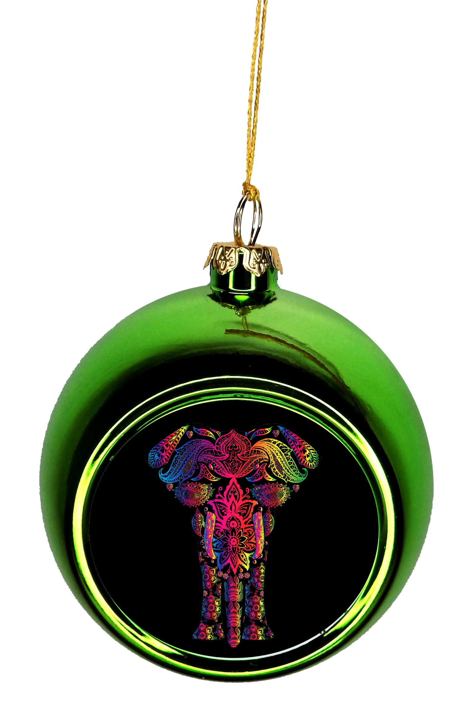 Multicolored Patterned Tribal Henna Aztec Style Elephant Bauble