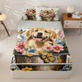 thumbnail image 2 of Manfei Vintage Puppy Zipper Twin Comforter Sets with Fitted Sheet and 2 Pillowcases, Butterfly Floral Zipper Bedding Set, Cream Green, Gray Reversible, 4-Piece, 2 of 7