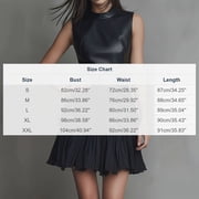 Women's Sleeveless Round Neck Mini Dresses Faux Leather Tiered Ruffle Chiffon Skirt Casual Party Clubwear Style Elegant Slim Fit Dresses