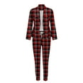 thumbnail image 5 of QUYUON Women Pant Suits 2 Pieces Business Casual Long Sleeve Collared Open Front Blazer Jacket Pocket Plaid Print Blazer and Pants Set Two Piece Outfits Q-Red M, 5 of 5