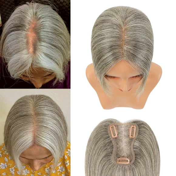 Uaismewow Hair Toppers for Women Real Human Hair Grey Hair Toppers Clip in Hair Toppers Human Hair Remy Hair Toppers for Women with Thinning Hair Rea