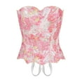 thumbnail image 4 of Plus Size Corset Elegant Overbust Corset Top Vintage Floral Print Lace Up Bustier Hook and Eye Closure Tummy Control Bustier Top Pink XL, 4 of 4