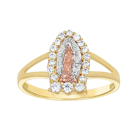 10kt Real Tri-Color Gold Womens Round Cubic Zirconia Lady Of Guadalupe Religious Ring