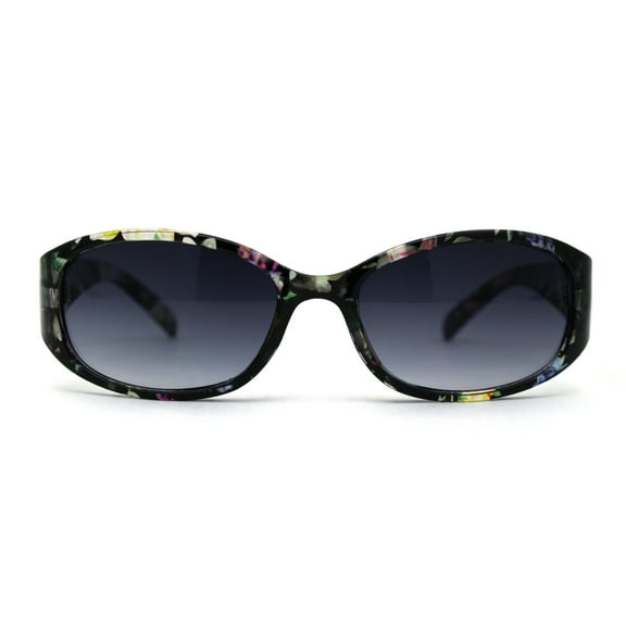 SA106 Womens Classy 90s Fashion Narrow Oval Plastic Sunglasses Yellow Flower Smoke