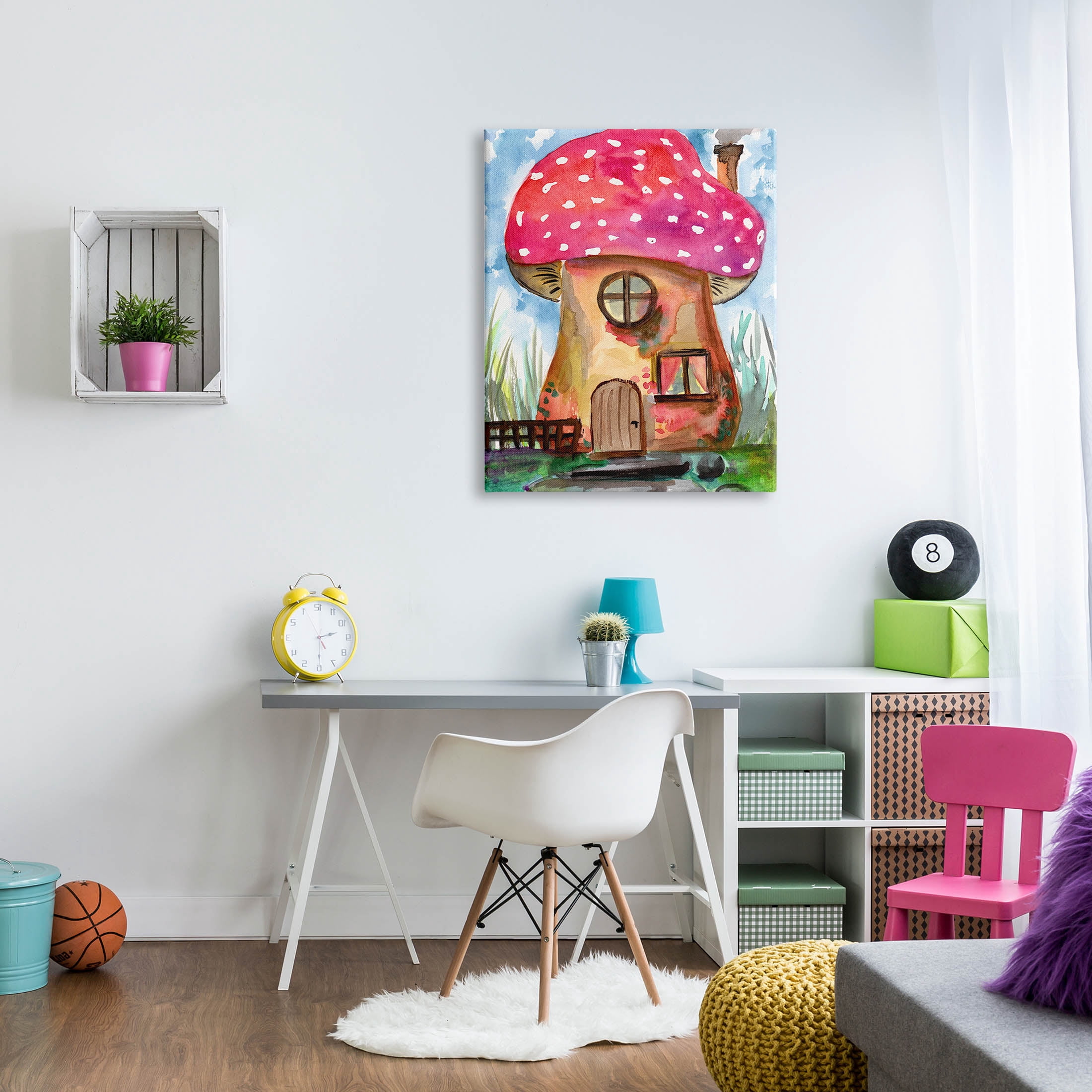 Mushroom Forest House Fantasy Botanical & Floral Painting Gallery Wrapped Canvas Print Wall Art