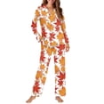 thumbnail image 2 of Garronmavis Maple Leaves Women Pajama Set 2 Piece Notched Collar Long Sleeve Button Down Sleepwear Fall Soft Comfy Nightwear Loungewear PJs Set for Women with Pockets, 2 of 7