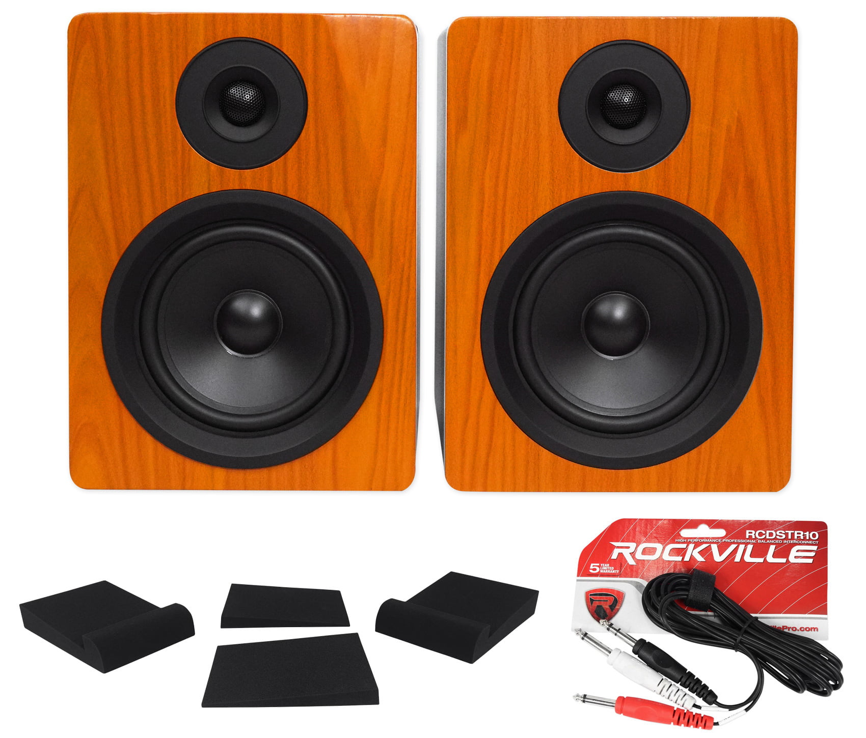 Pair Rockville APM5W 5.25" 2-Way 250W Powered USB Studio Monitor Speakers+Pads 