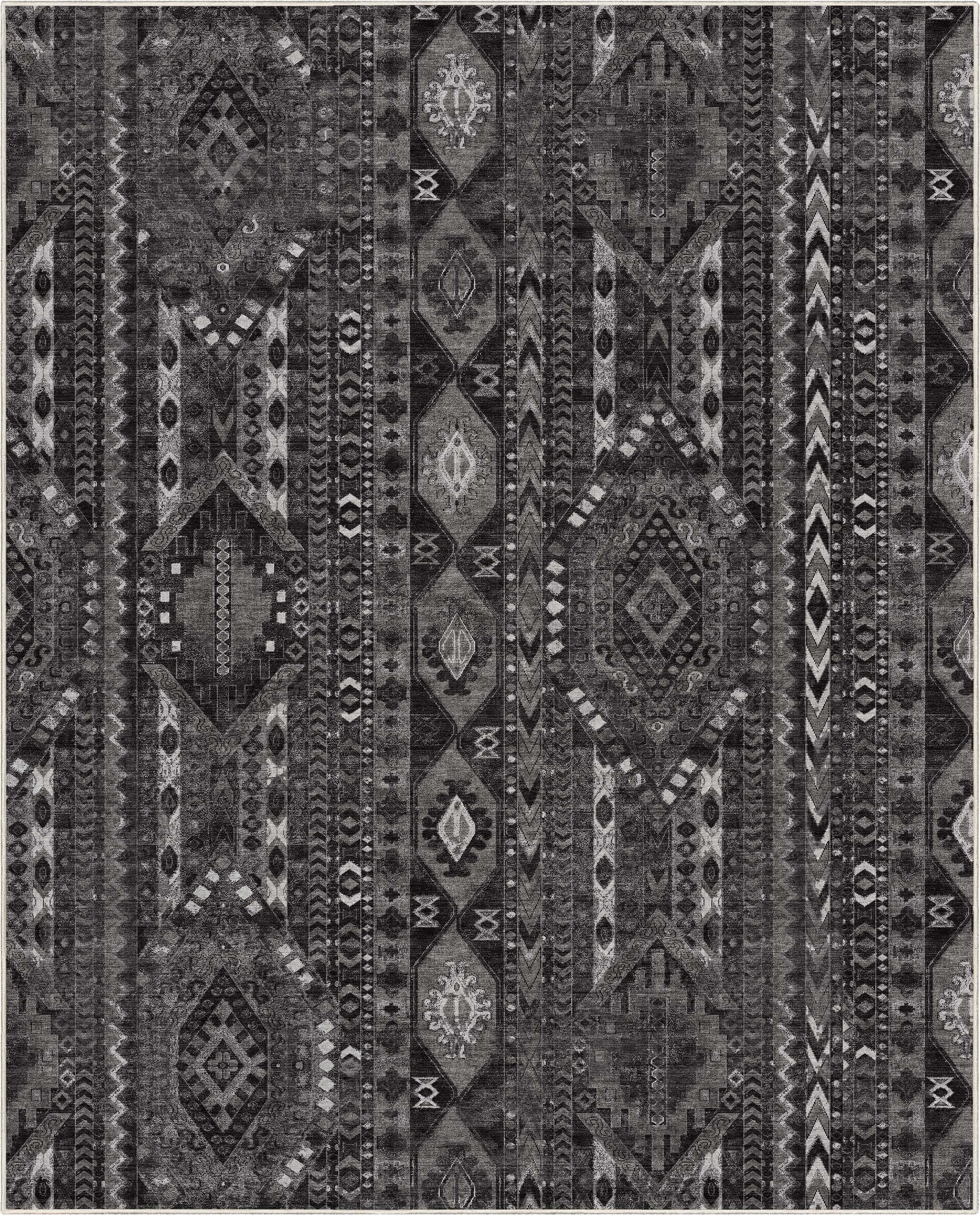 Well Woven Apollo Rodeo Vintage Medallion Tribal Black Grey Flat Pile Easy to Clean 5'3" x 7'3" Area Rug for Living Room Dining Room Bedroom and Kitchen