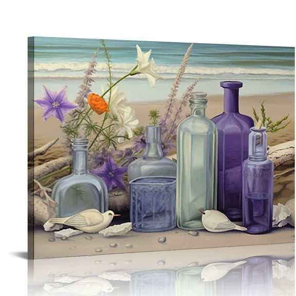 Nawypu Farmhouse Lavender Flower Bathroom Decoration Wall Art Country Butterfly Purple Beach Picture Wall Decoration Painting Art Decoration Bedroom Bathroom