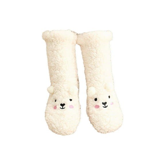 Cute Bear Embroidery Furry Slipper Socks for Women Non Slip Fuzzy Slipper Socks Winter Thermal Warm Home Sleeping Socks