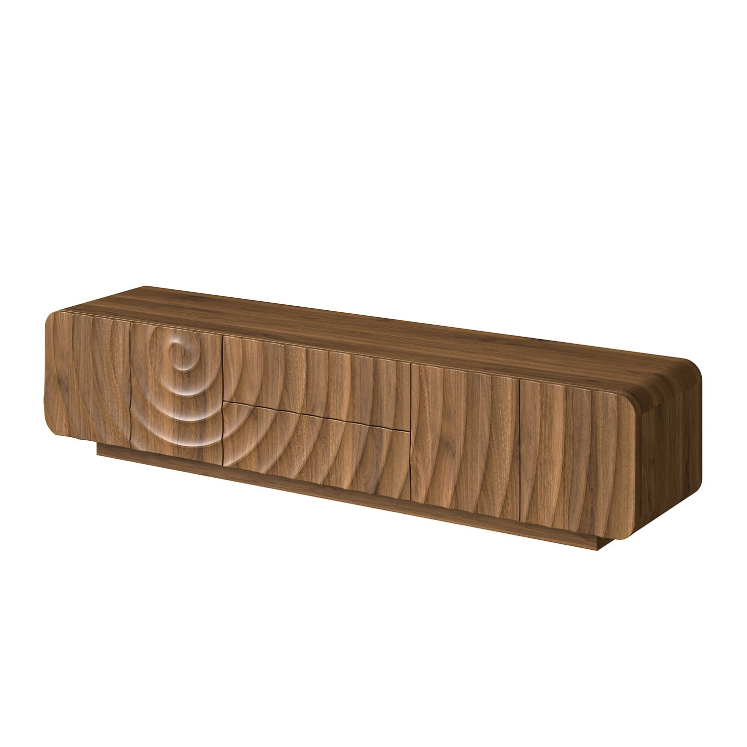 Hommoo 70" Modern Unique Spiral Wave Design TV Stand With Storage Cabinet And 2 Drawers, TV Console Entertainment Center for Living Room, Bedroom, Walnut