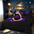 thumbnail image 3 of meiyoeat Glowing Flame Magic Dragon Full Size Bedding Sets for Boys Girls Kids, Gothic Animal Full Size Bed in a Bag, Purple Black, Black Reversible, 7pcs, 3 of 5