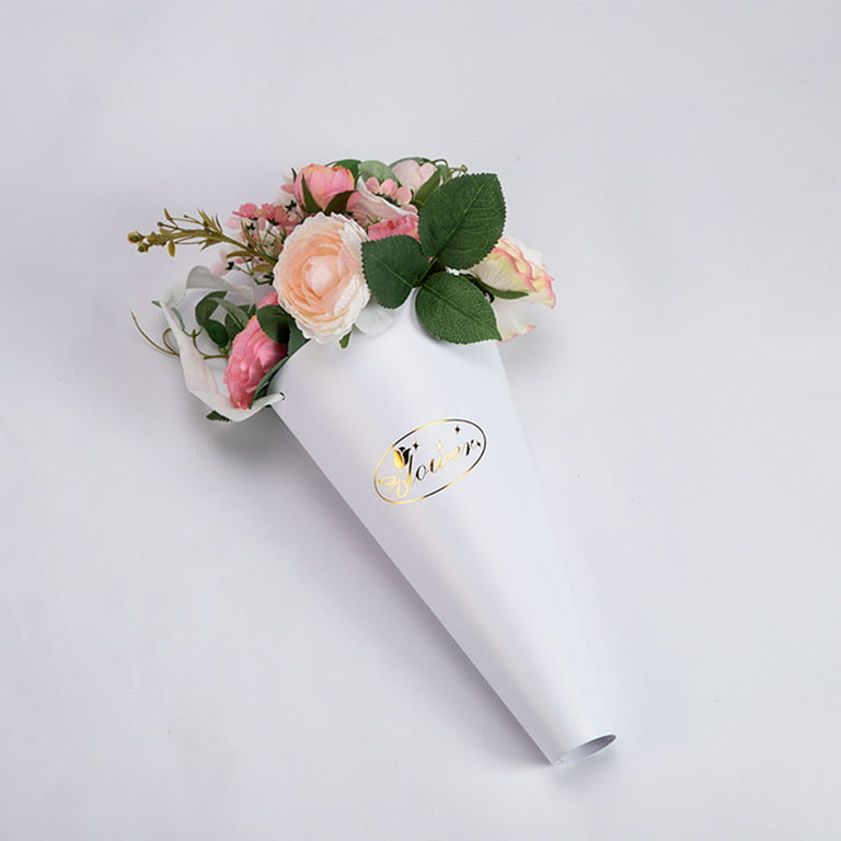 Decorative Paper Bag for Flower Bouquet, 10pcs Paperboard Floral Hug Bucket with Ribbon Handles, Gift Collocation Packaging Box NMFIN