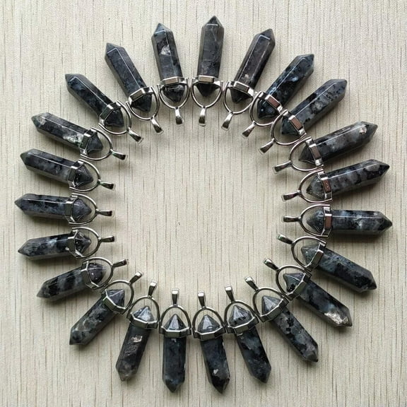 HOOUN 50pc Natural ShimmerStone Hexagonal Pointed Chakra Pendants Crystal Stone Pillar