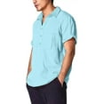 thumbnail image 3 of Mrrootc Men's Cotton Linen Summer Pockets Turn-down Collar Short Sleeve T-Shirt Tops, 3 of 5