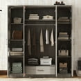 thumbnail image 3 of MODERNLUXE 4 Door Wardrobe Closet with 1 Drawer,Wooden Clothing Storage Cabinet with Hanging Rod and Shelves,Freestanding Armoire Closet for Bedroom,Gray, 3 of 8