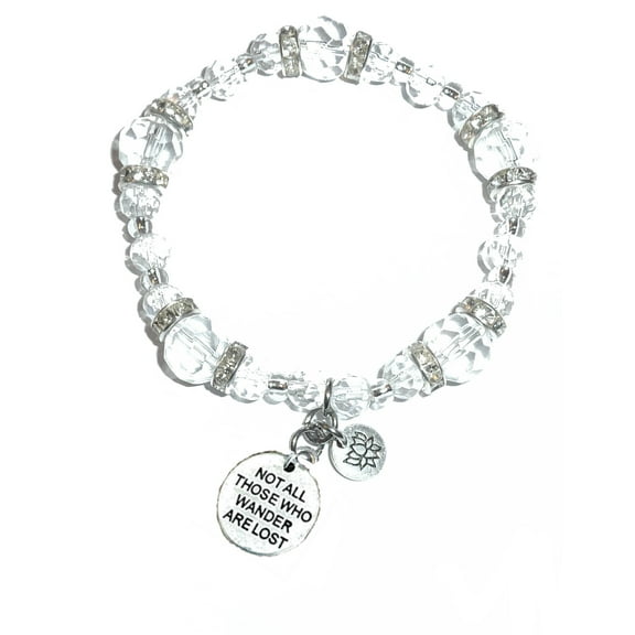 Hidden Hollow Beads - Not All Those Who Wander Are Lost Charm Bracelet - Crystal Stretch