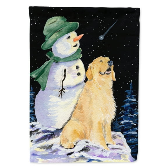 Caroline's Treasures SS8577-FLAG-PARENT Golden Retriever with Snowman in Green Hat Flag, , multicolor