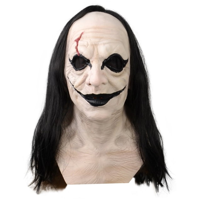 Máscara de látex de payaso con peluca negra para Halloween, adulto