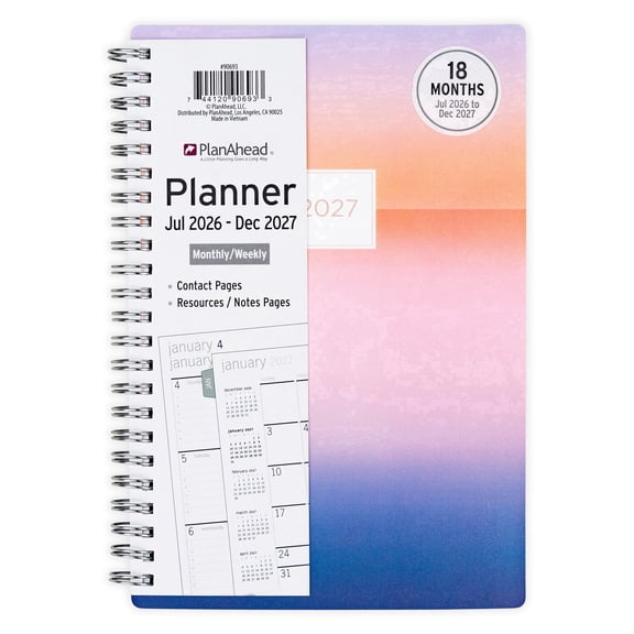 PlanAhead Monthly Weekly Planner, Medium 5.75" x 8", 18-Month: Jul 2026-Dec 2027