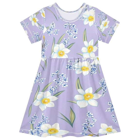 Girls Short Sleeve A-Line Dress White Daffodils Play Dress Sizes 2T