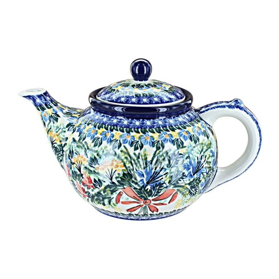 Blue Rose Polish Pottery Day Lily Bouquet Medium Teapot