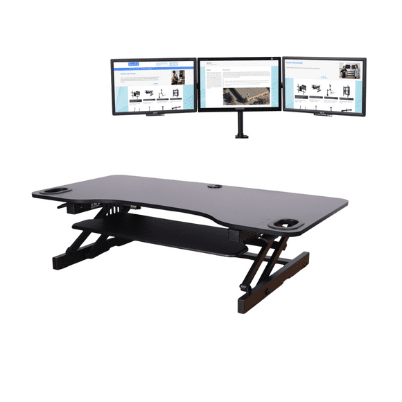Rocelco ADRB45 Adjustable-Height Desk Riser (BLACK) & Triple Monitor Mount (DM3)