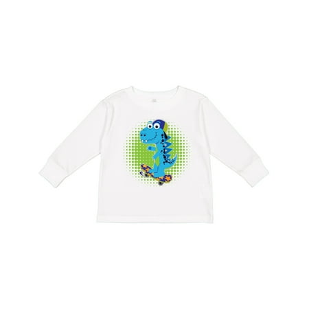 

Inktastic Skateboarding Boy Dinosaur Gift Toddler Boy Girl Long Sleeve T-Shirt