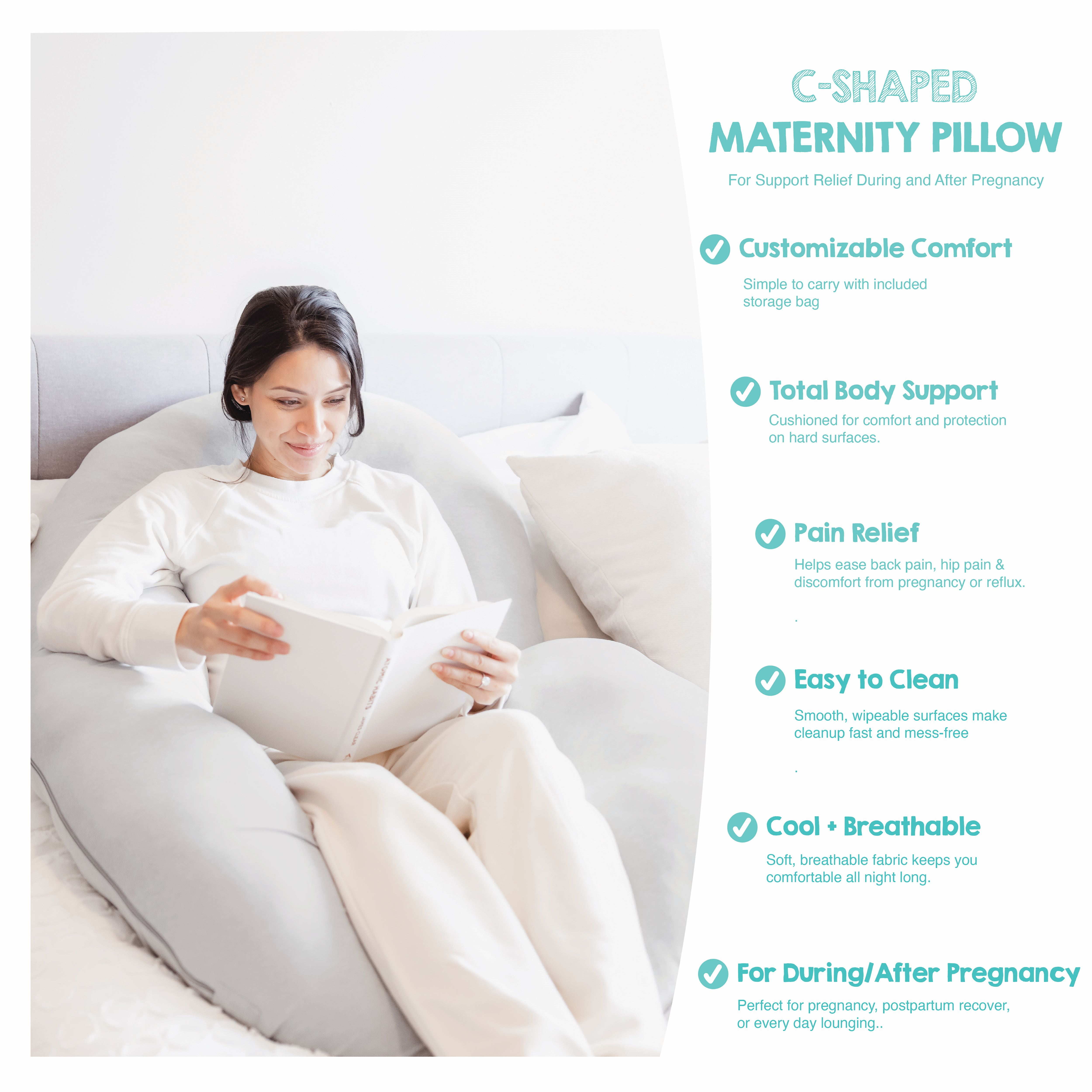 Regalo Premium Ultra Soft C Shaped Full Body Maternity Pillow with Removable Cover, 55 inch, Gray