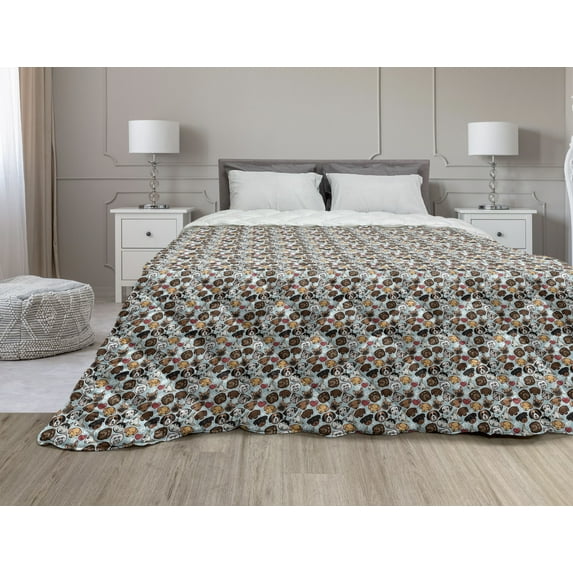 Dog Lover Down Alternative Comforter, Little Corgi Jumping Running and Standing Cartoon Hearts Background, Microfiber Quilt for All Season, 5 Sizes, Coral Orange White, by Ambesonne
