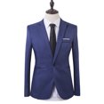 thumbnail image 1 of Ayyufe Men Slim Fit Business Leisure One Button Formal Two-Piece Suit for Groom Wedding Sapphire Blue, 1 of 6