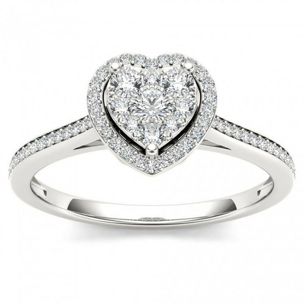 Imperial 1 4ct Tw Diamond 10k White Gold Heart Shaped Cluster Halo Engagement Ring Walmart Com Walmart Com