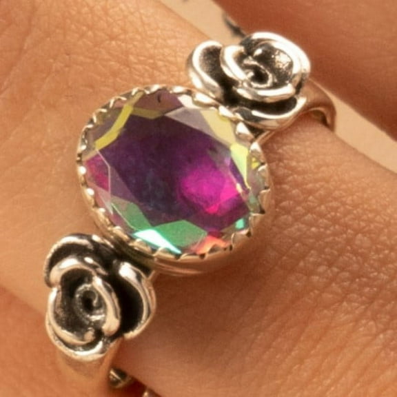 Rainbow Mystic Topaz Ring Adjustable Handmade 925 Sterling Silver Jewelry By Audrielle