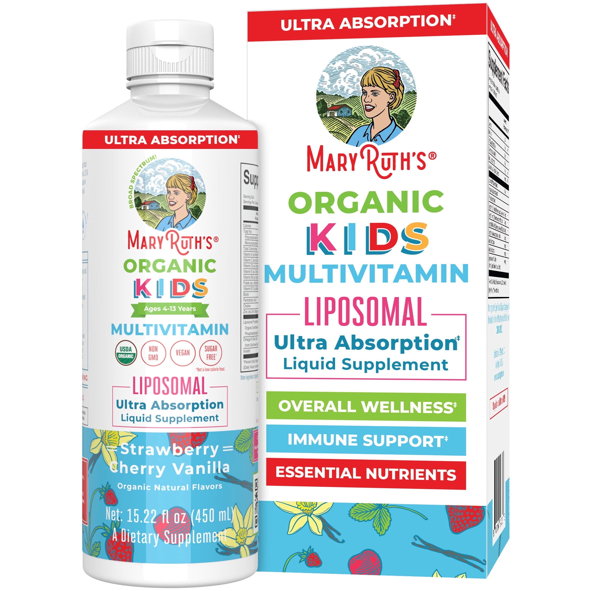 MaryRuth's Kids Multivitamin Liposomal, Immune Support, Overall Health, USDA Organic, Vegan, Sugar-Free, Ages 4+, 15.22 fl oz