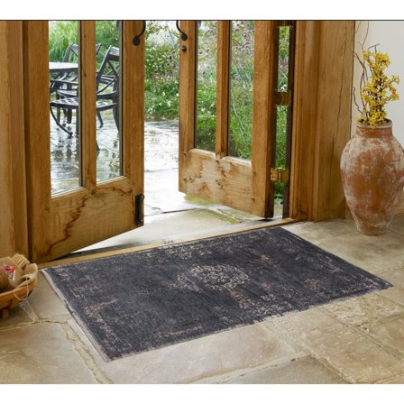 HomeRoots 3' X 5' Gray And Black Medallion Non Skid Area Rug