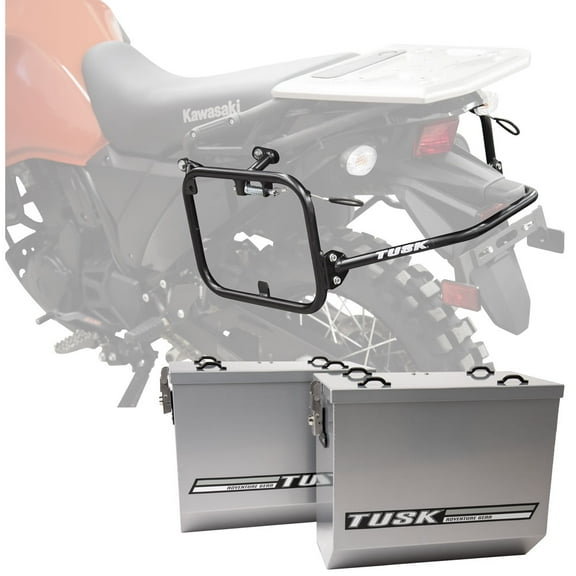 Tusk 1467340181e4a7-a29d46 Aluminum Panniers with Pannier Racks V2 Large Silver For Kawasaki KLR650 2022-2026
