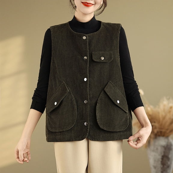 thefmos Women's Sleeveless Knit Vest with Chest Pocket Solid Color Casual Coat Fashion Spring Fall Outfit, Army Green M