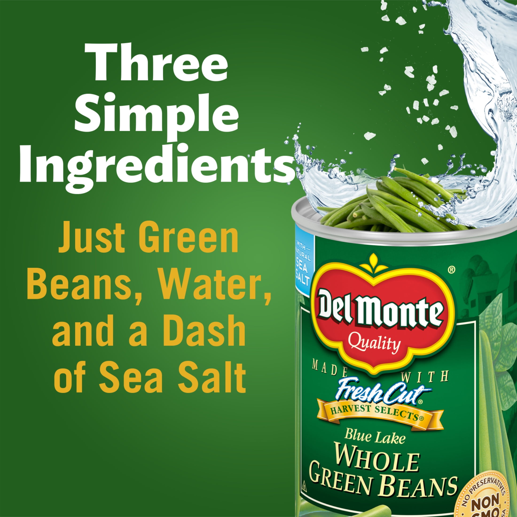 (12 pack) Del Monte Blue Lake Whole Green Beans, Canned Vegetables, 14.5 oz Can