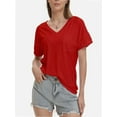 thumbnail image 2 of Women's Short Sleeve V-Neck Shirts Loose Casual Tee T-Shirt, 2 of 6