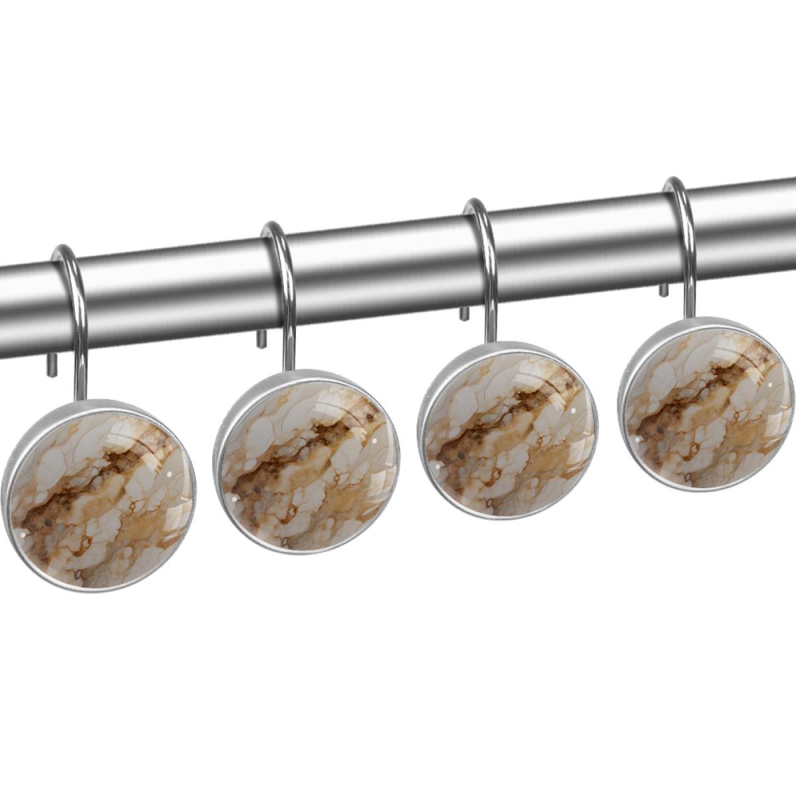 Marble Texture Shower Curtain Hooks （Set of 12） for Home Hotel Shower Rods Bathroom Crystal Glass Print Stainless Steel Round Curtain Hooks