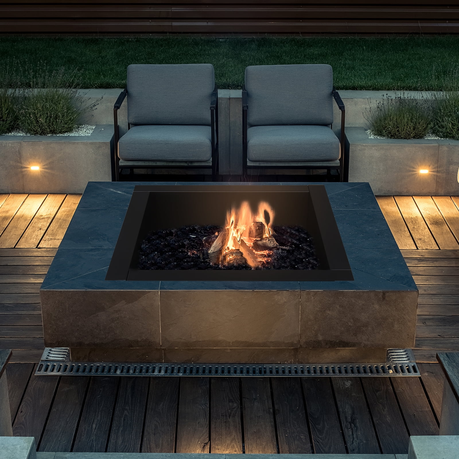 36" x 36" Square Fire Pit Ring, 30" Inner Size, Heavy-Duty Steel, Powder Coated Black, for Outdoor Wood Burning, DIY Fire Pit, Above or In-Ground, Easy Assembly, Portable for Backyard, Camping & BBQ