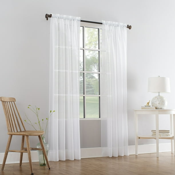 Mainstays Marjorie Sheer Voile Curtain, 84 White Sheer Curtain Panel