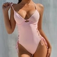 thumbnail image 3 of Women Swimsuit Solid Color One Piece Beachwear Padded Underwire Drawstring Swimwear for Swimming, 3 of 7