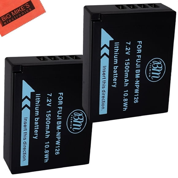 BM Premium 2 NP-W126, NP-W126S Batteries pour Fujifilm FinePix X100F, X-T10, X-T20, X-Pro1, X-Pro2, HS30EXR, HS33EXR, HS35EXR, HS50EXR, X-A1, X-A2, X-A3, X-E1, X-E2, X-E2S, 1 X-M1, X-T1, X-T2 Caméras