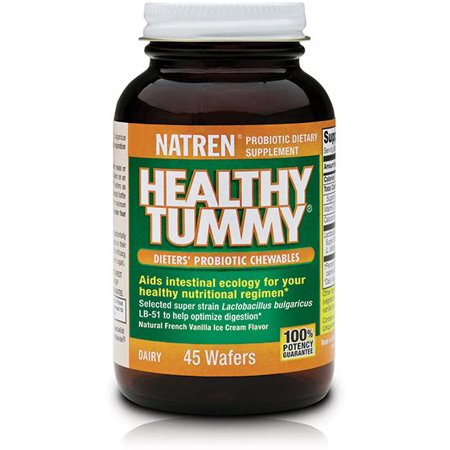 Natren Healthy Tummy Probiotic Chewables - Natural French Vanilla Ice Cream Flavor - 45 Wafers